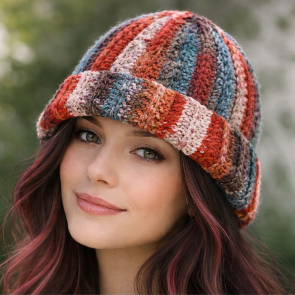 Multicolor Chunky Striped Knit Beanie by |A Lil’s Crochet Collection - Picture 2 of 5
